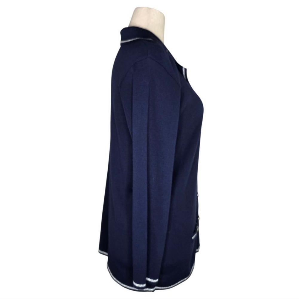 Navy Nautical Anchor Cardigan Sweater Blazer Style Preppy Coastal Sailor - Picture 3 of 6